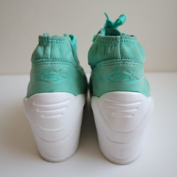 Puma Trinomic Wedge Teal Leather Sneakers, Lace Up Puma Sneakers - Picture 2 of 5